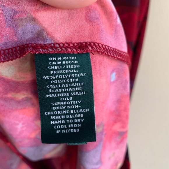 Lauren Ralph Lauren Opera Red Floral Ruched Dress Sz.10 V- neck Cross Over Knit - Picture 12 of 15